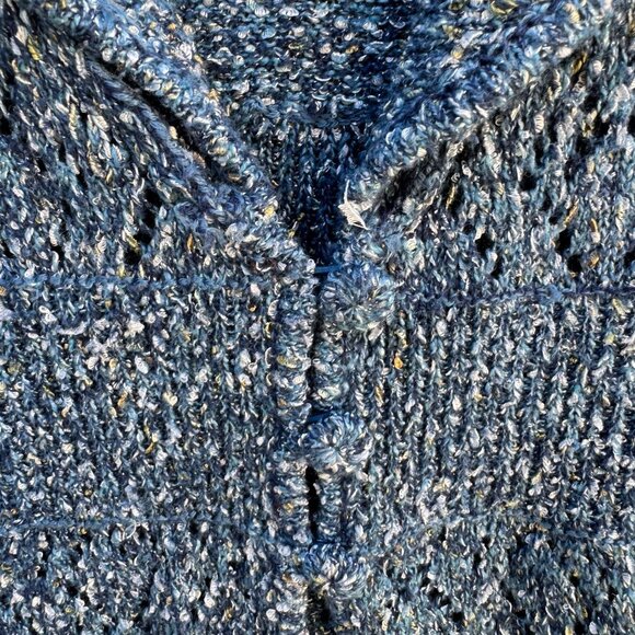 Modern Soul Womens Shawl Collar Blue Metallic Open Knit Cardigan Sweater Jacket - Picture 7 of 11